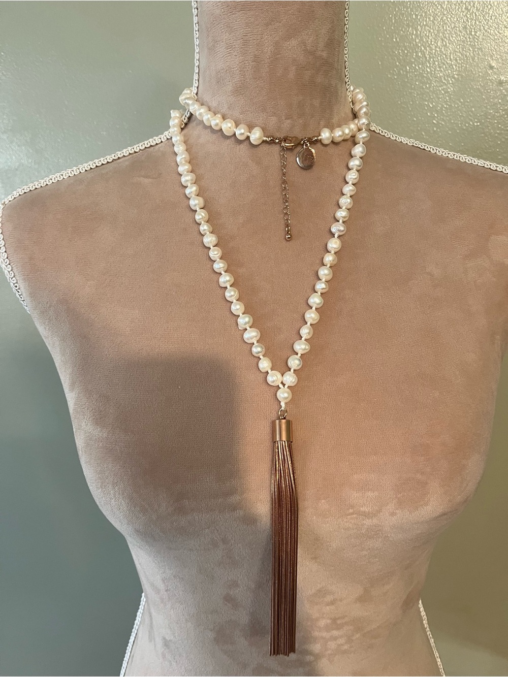Pearl Bead Necklace with Brown Tassel - Elegant Women’s Jewelry WHBM